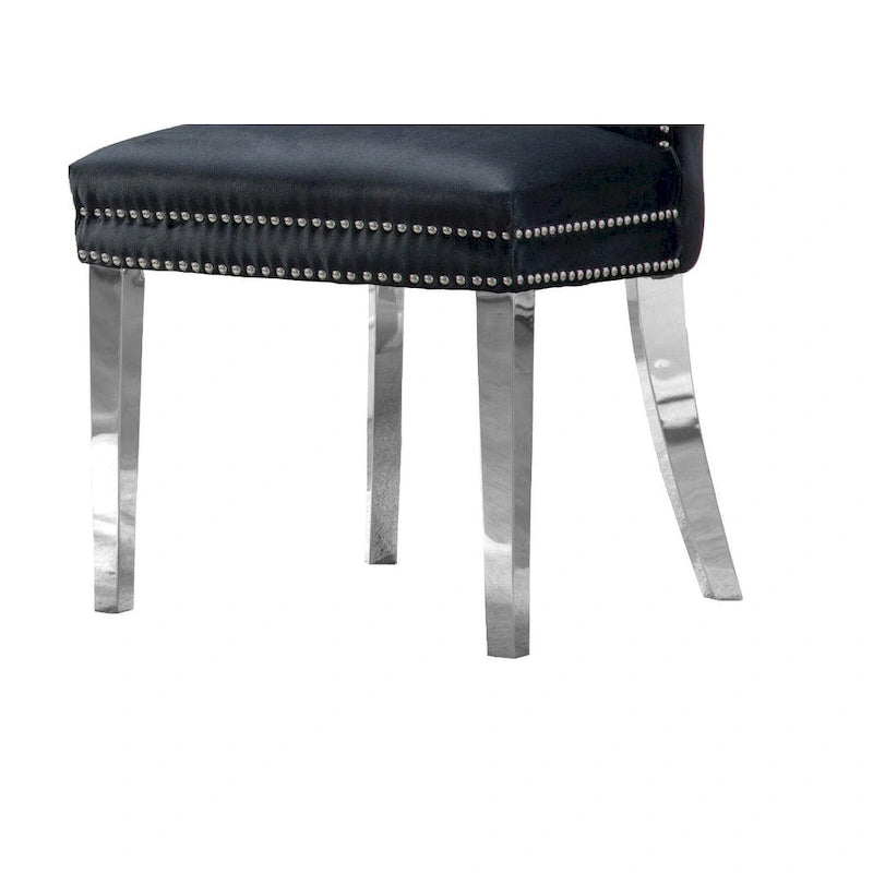 Sedie da pranzo con schienale imbottito a bottoni, borchie e struttura in acciaio – Ecopelle nera / grigia / crema / blu navy / bianca