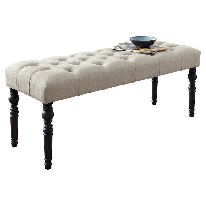 Panca da pranzo in tessuto capitonné con struttura in legno massello e gambe tornite – Marrone chiaro / Grigio / Blu / Viola, Singola