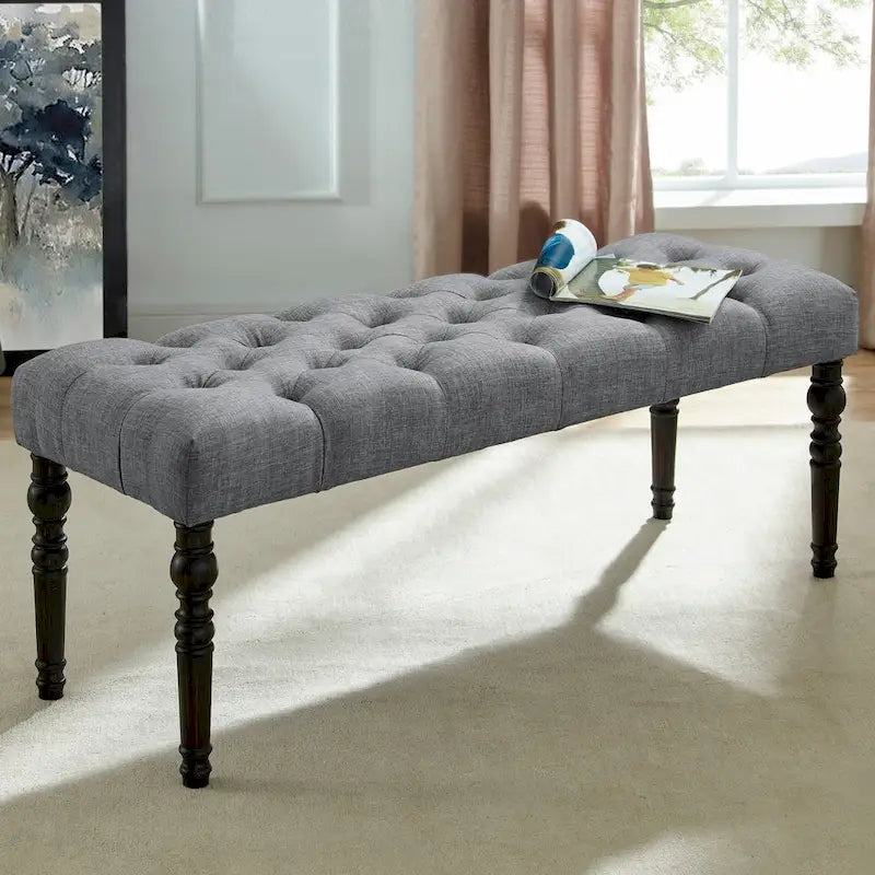 Panca da pranzo in tessuto capitonné con struttura in legno massello e gambe tornite – Marrone chiaro / Grigio / Blu / Viola, Singola