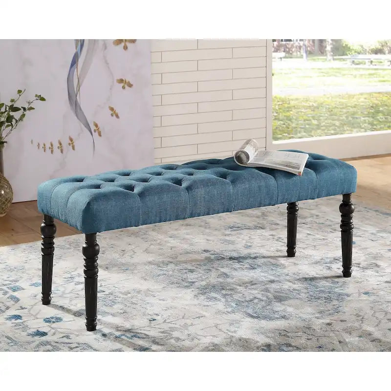 Panca da pranzo in tessuto capitonné con struttura in legno massello e gambe tornite – Marrone chiaro / Grigio / Blu / Viola, Singola
