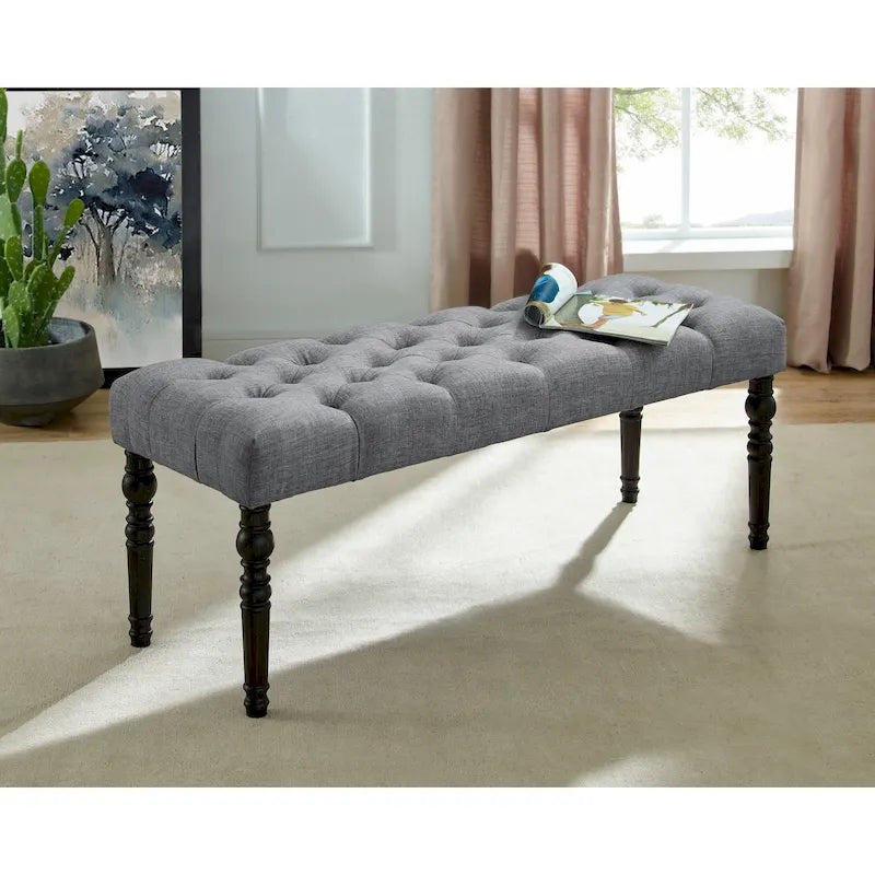Panca da pranzo in tessuto capitonné con struttura in legno massello e gambe tornite – Marrone chiaro / Grigio / Blu / Viola, Singola