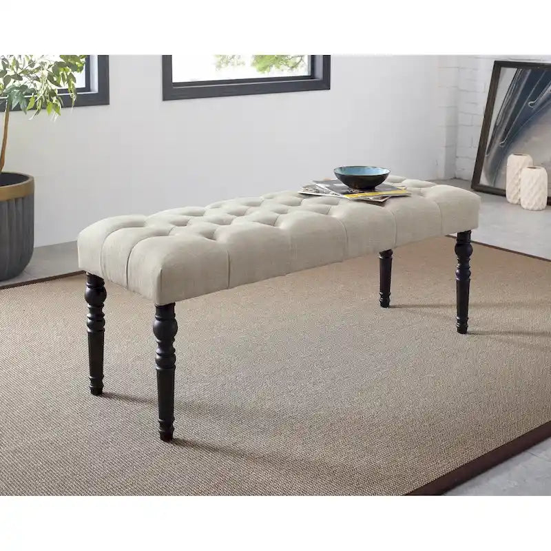 Panca da pranzo in tessuto capitonné con struttura in legno massello e gambe tornite – Marrone chiaro / Grigio / Blu / Viola, Singola