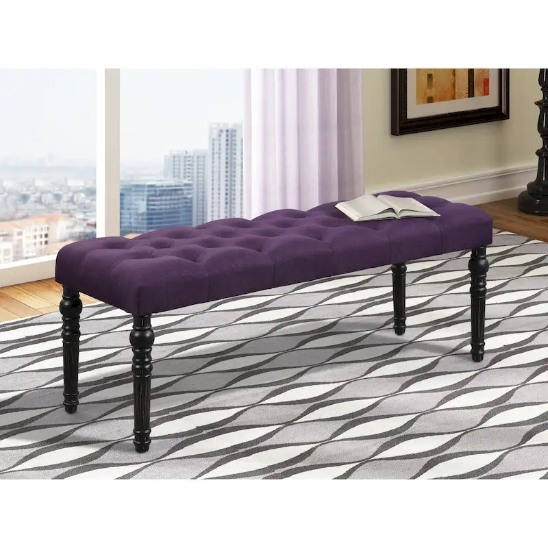 Panca da pranzo in tessuto capitonné con struttura in legno massello e gambe tornite – Marrone chiaro / Grigio / Blu / Viola, Singola