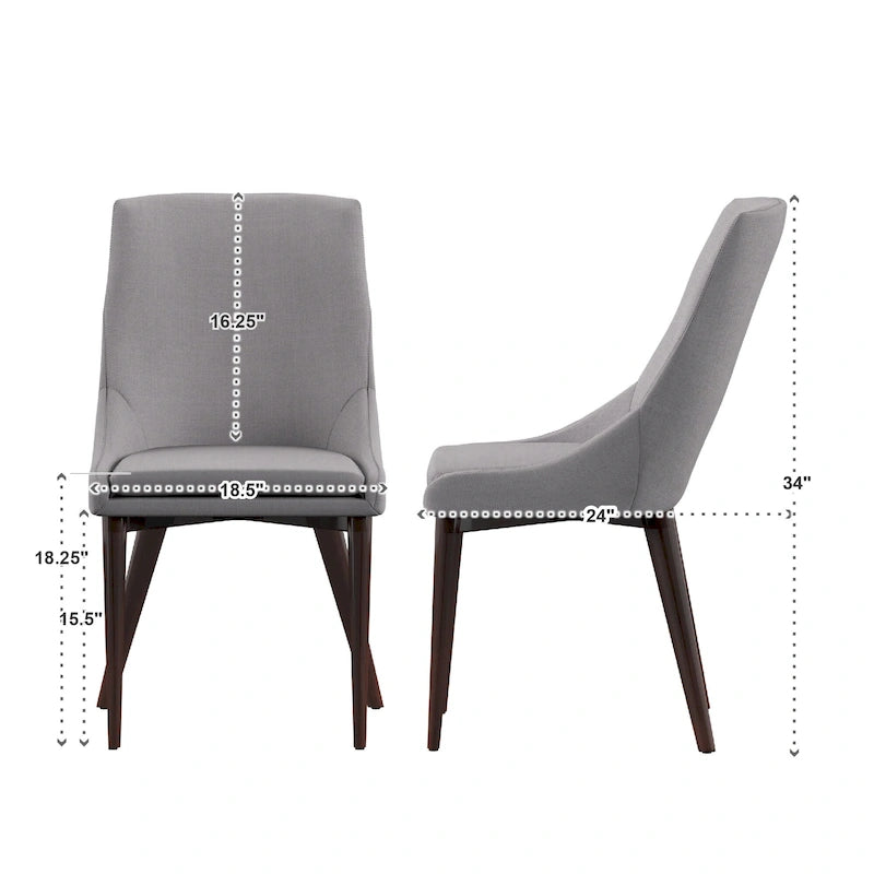 Sedie da pranzo a botte di metà secolo in lino con gambe affusolate – Grigio scuro / Grigio / Bianco