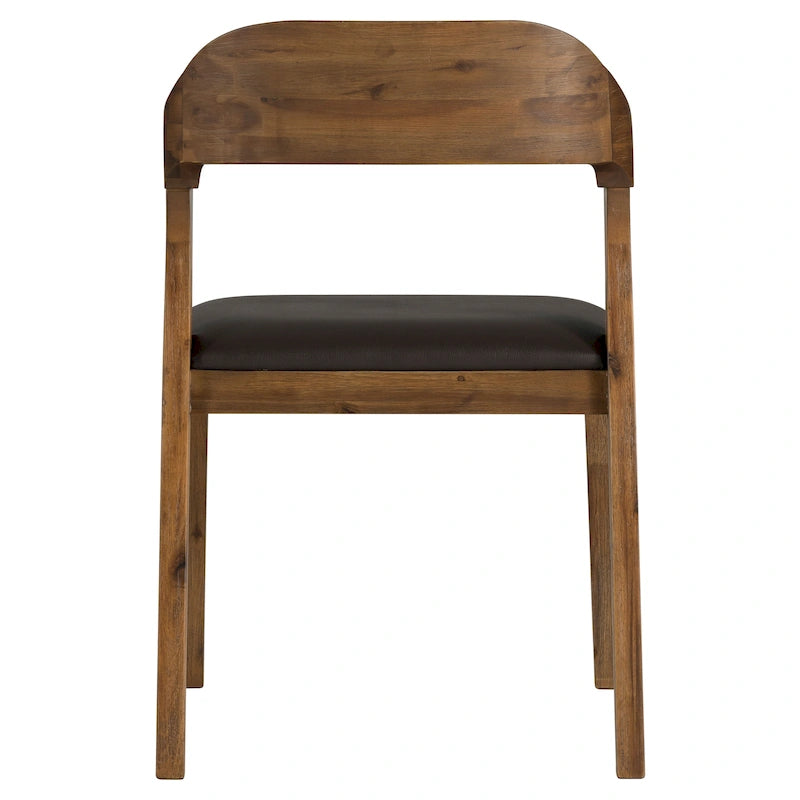 Sedia da pranzo Mid-Century in legno di gomma con seduta in similpelle – Spazzolata castagno