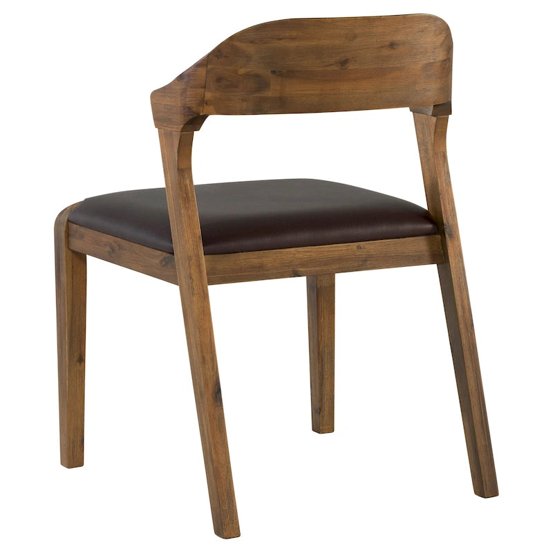 Sedia da pranzo Mid-Century in legno di gomma con seduta in similpelle – Spazzolata castagno
