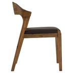 Sedia da pranzo Mid-Century in legno di gomma con seduta in similpelle – Spazzolata castagno