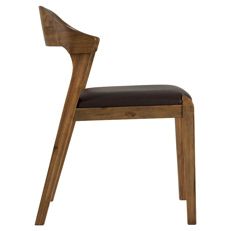 Sedia da pranzo Mid-Century in legno di gomma con seduta in similpelle – Spazzolata castagno