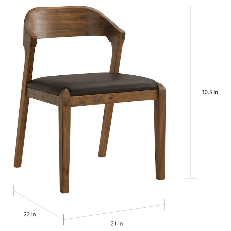 Sedia da pranzo Mid-Century in legno di gomma con seduta in similpelle – Spazzolata castagno