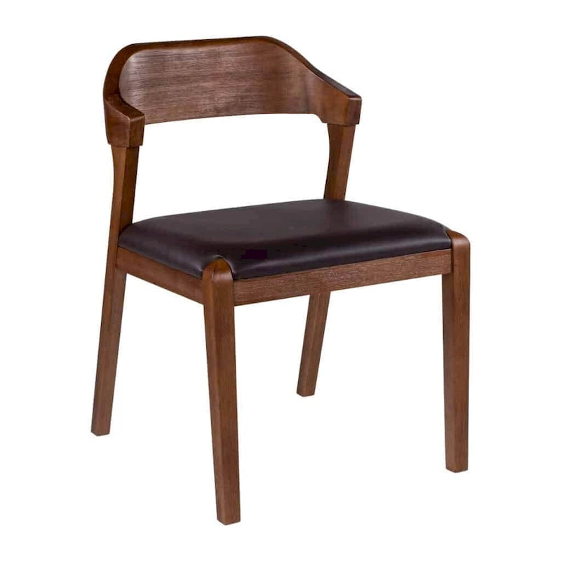 Sedia da pranzo Mid-Century in legno di gomma con seduta in similpelle – Spazzolata castagno