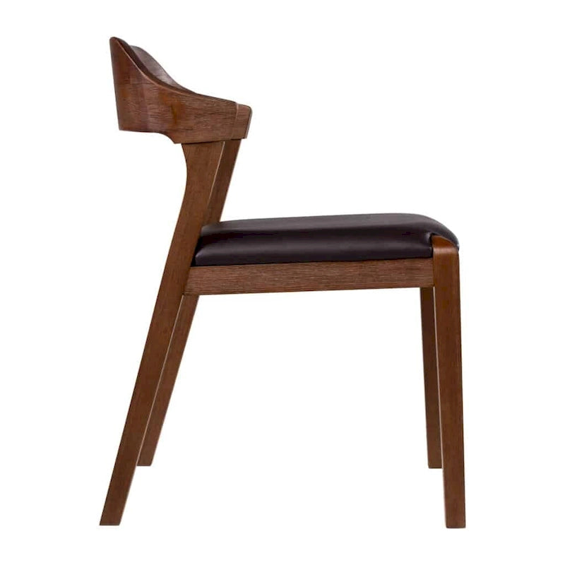Sedia da pranzo Mid-Century in legno di gomma con seduta in similpelle – Spazzolata castagno