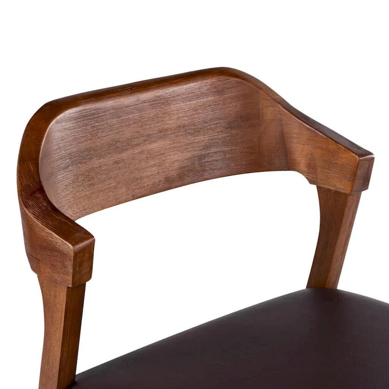 Sedia da pranzo Mid-Century in legno di gomma con seduta in similpelle – Spazzolata castagno