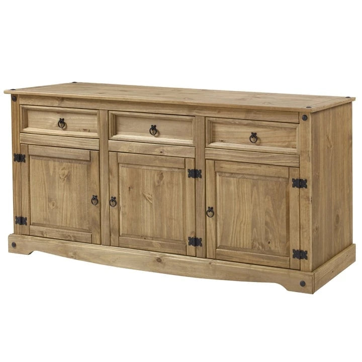 Credenza a buffet in legno massiccio di pino in stile rustico – Marrone antico/Grigio slavato, Singola
