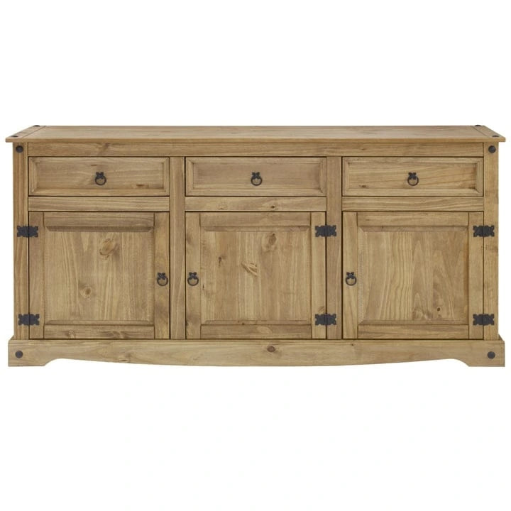 Credenza a buffet in legno massiccio di pino in stile rustico – Marrone antico/Grigio slavato, Singola