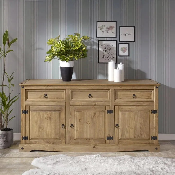 Credenza a buffet in legno massiccio di pino in stile rustico – Marrone antico/Grigio slavato, Singola