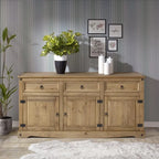 Credenza a buffet in legno massiccio di pino in stile rustico – Marrone antico/Grigio slavato, Singola