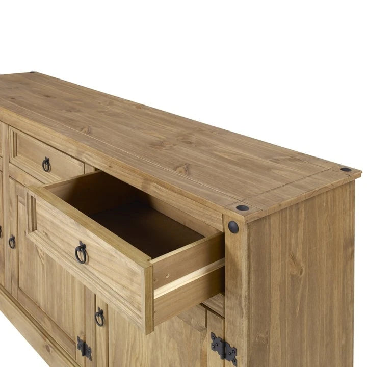 Credenza a buffet in legno massiccio di pino in stile rustico – Marrone antico/Grigio slavato, Singola