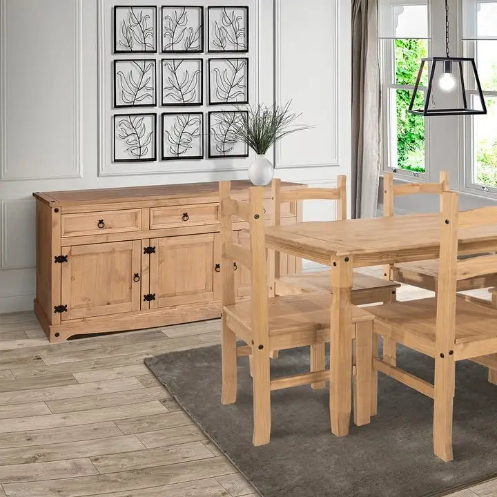 Credenza a buffet in legno massiccio di pino in stile rustico – Marrone antico/Grigio slavato, Singola