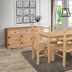 Credenza a buffet in legno massiccio di pino in stile rustico – Marrone antico/Grigio slavato, Singola