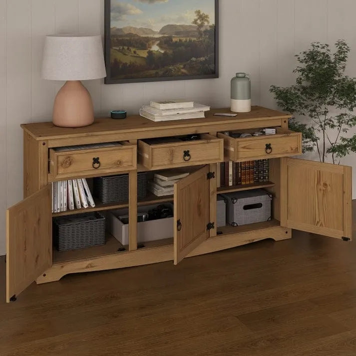 Credenza a buffet in legno massiccio di pino in stile rustico – Marrone antico/Grigio slavato, Singola
