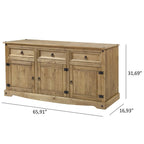 Credenza a buffet in legno massiccio di pino in stile rustico – Marrone antico/Grigio slavato, Singola