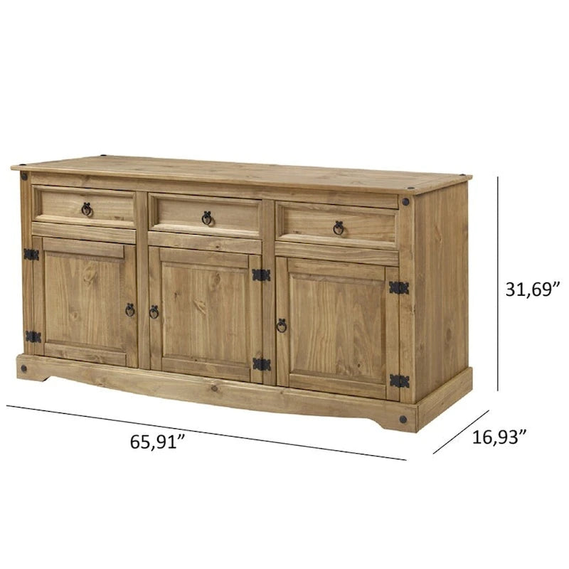 Credenza a buffet in legno massiccio di pino in stile rustico – Marrone antico/Grigio slavato, Singola