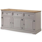 Credenza a buffet in legno massiccio di pino in stile rustico – Marrone antico/Grigio slavato, Singola