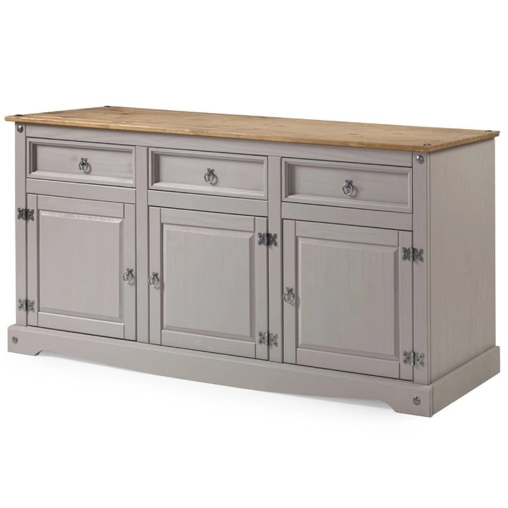 Credenza a buffet in legno massiccio di pino in stile rustico – Marrone antico/Grigio slavato, Singola