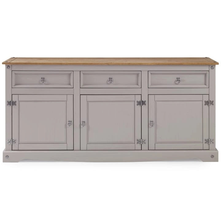 Credenza a buffet in legno massiccio di pino in stile rustico – Marrone antico/Grigio slavato, Singola