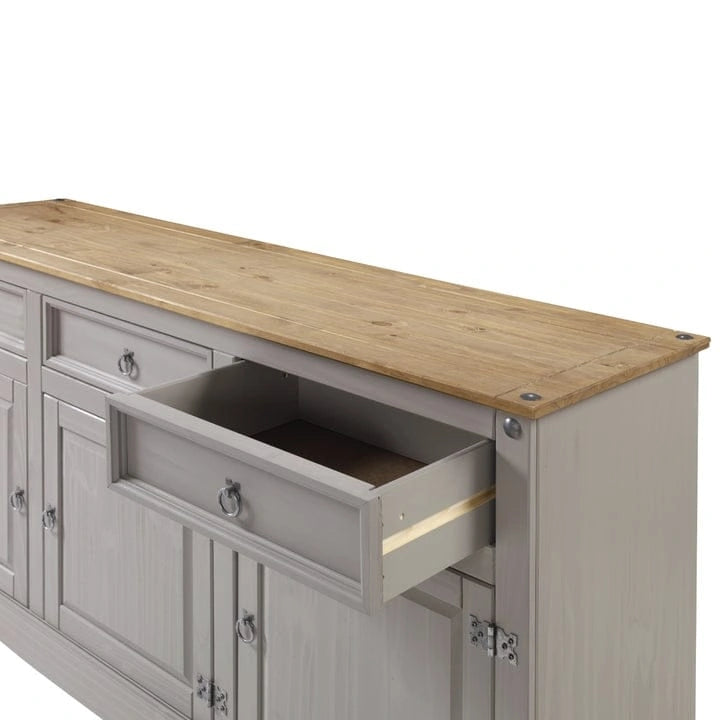 Credenza a buffet in legno massiccio di pino in stile rustico – Marrone antico/Grigio slavato, Singola