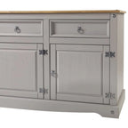 Credenza a buffet in legno massiccio di pino in stile rustico – Marrone antico/Grigio slavato, Singola