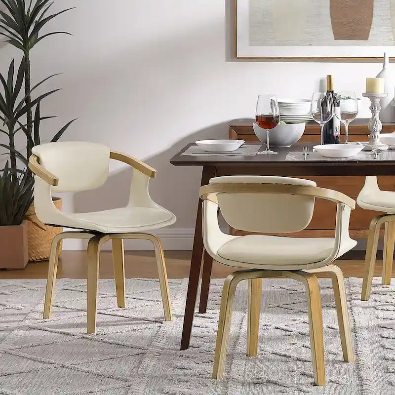 Sedia da pranzo girevole a 360° Mid-Century Modern con schienale curvo e braccioli incassati – Ecopelle / Tessuto, 8 colori, Singola