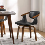 Sedia da pranzo girevole a 360° Mid-Century Modern con schienale curvo e braccioli incassati – Ecopelle / Tessuto, 8 colori, Singola