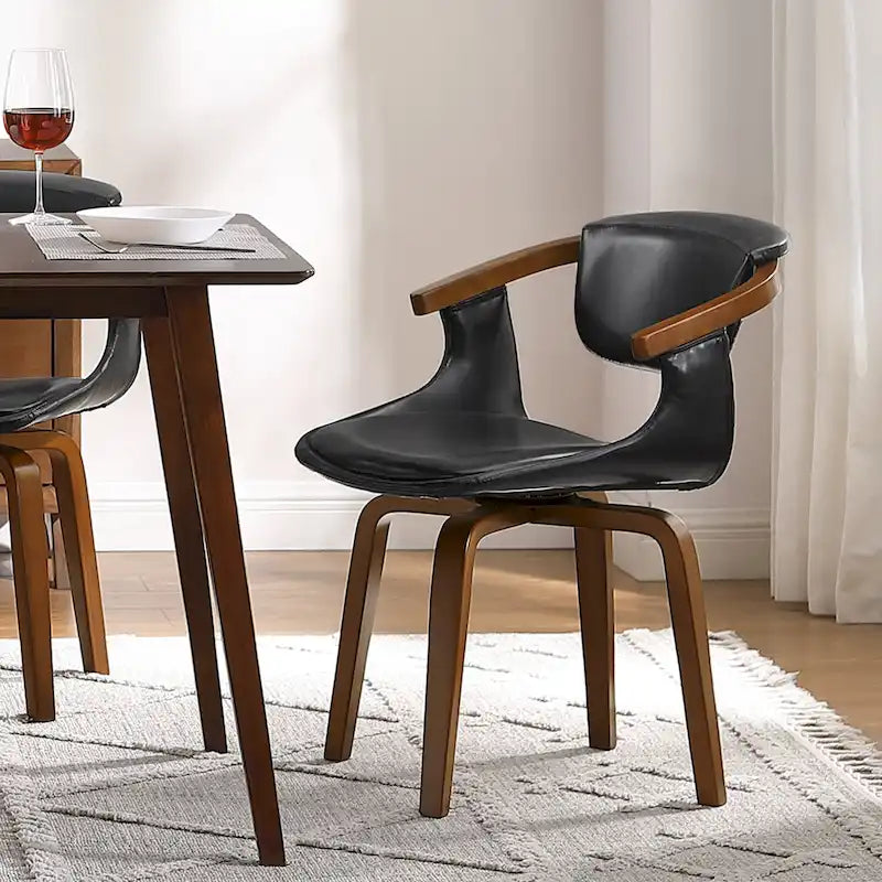 Sedia da pranzo girevole a 360° Mid-Century Modern con schienale curvo e braccioli incassati – Ecopelle / Tessuto, 8 colori, Singola