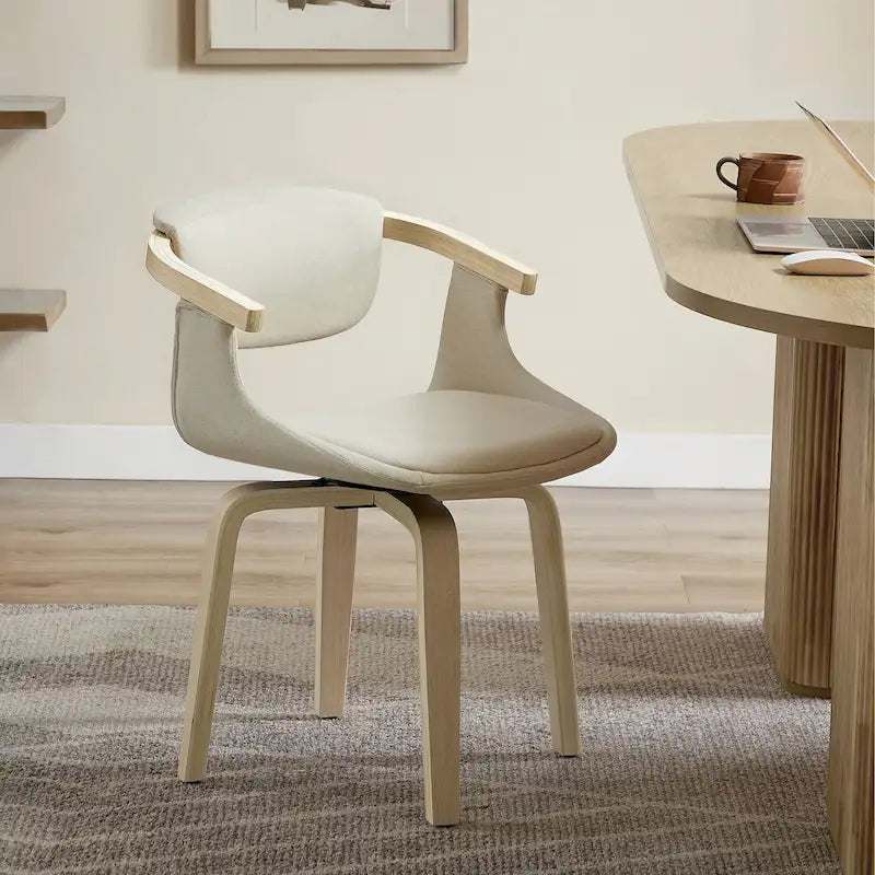 Sedia da pranzo girevole a 360° Mid-Century Modern con schienale curvo e braccioli incassati – Ecopelle / Tessuto, 8 colori, Singola