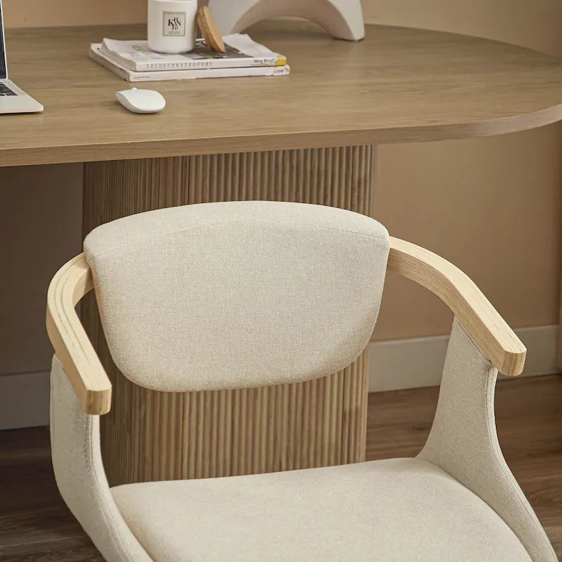 Sedia da pranzo girevole a 360° Mid-Century Modern con schienale curvo e braccioli incassati – Ecopelle / Tessuto, 8 colori, Singola