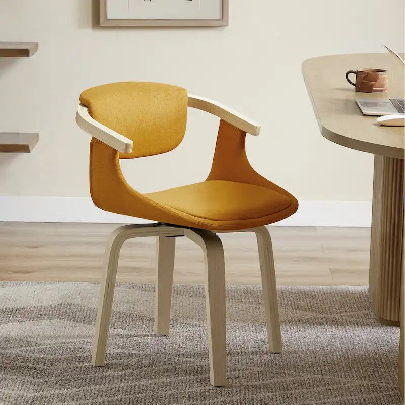 Sedia da pranzo girevole a 360° Mid-Century Modern con schienale curvo e braccioli incassati – Ecopelle / Tessuto, 8 colori, Singola