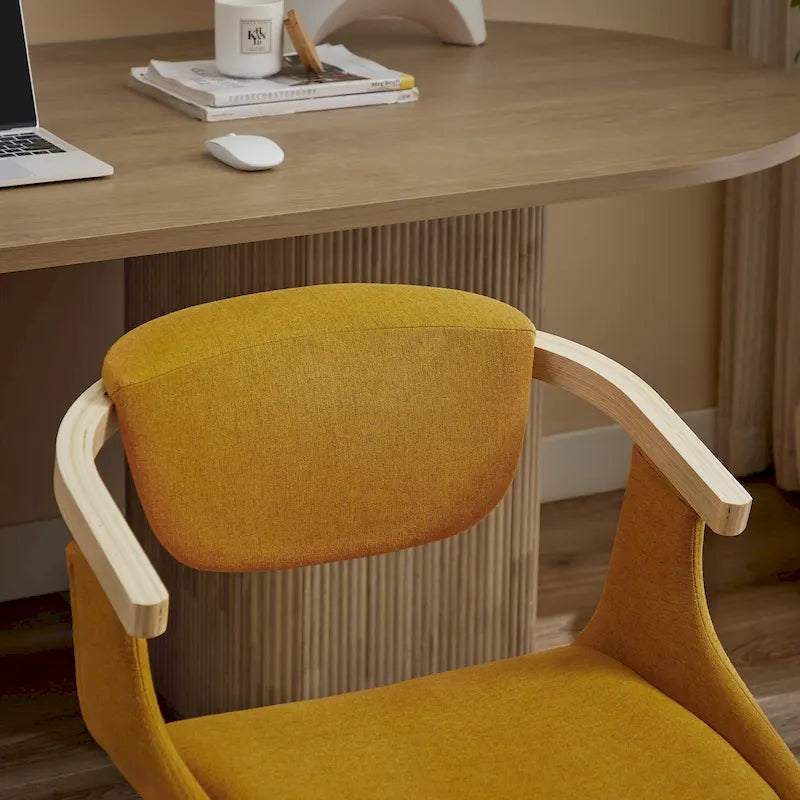Sedia da pranzo girevole a 360° Mid-Century Modern con schienale curvo e braccioli incassati – Ecopelle / Tessuto, 8 colori, Singola