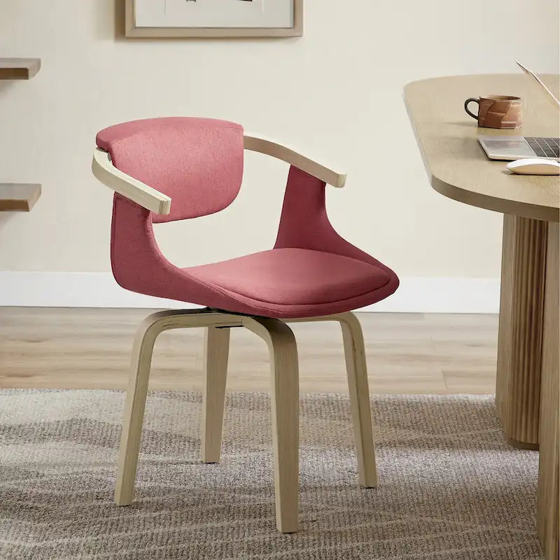 Sedia da pranzo girevole a 360° Mid-Century Modern con schienale curvo e braccioli incassati – Ecopelle / Tessuto, 8 colori, Singola