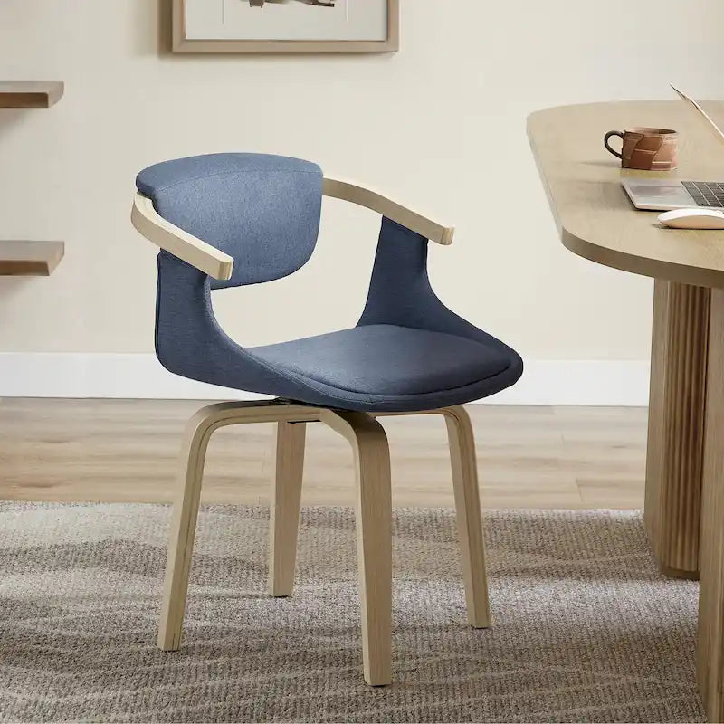 Sedia da pranzo girevole a 360° Mid-Century Modern con schienale curvo e braccioli incassati – Ecopelle / Tessuto, 8 colori, Singola
