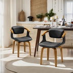 Sedia da pranzo girevole a 360° Mid-Century Modern con schienale curvo e braccioli incassati – Ecopelle / Tessuto, 8 colori, Singola