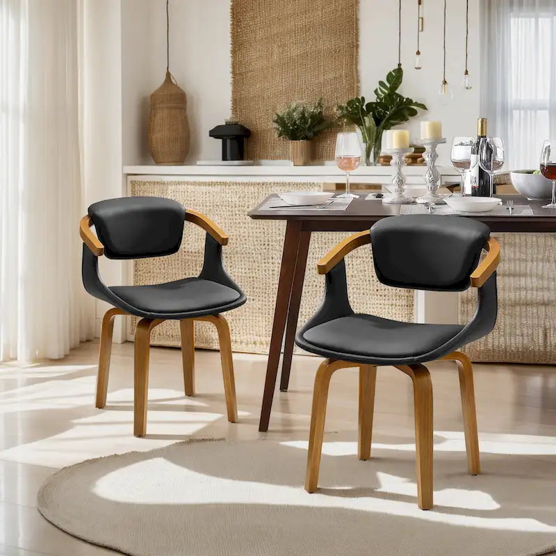 Sedia da pranzo girevole a 360° Mid-Century Modern con schienale curvo e braccioli incassati – Ecopelle / Tessuto, 8 colori, Singola