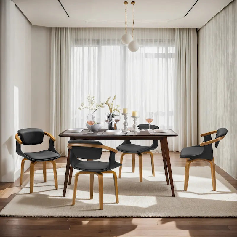 Sedia da pranzo girevole a 360° Mid-Century Modern con schienale curvo e braccioli incassati – Ecopelle / Tessuto, 8 colori, Singola