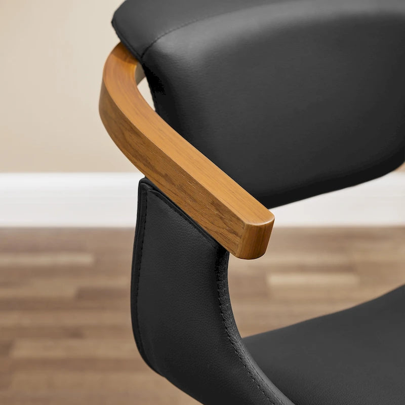 Sedia da pranzo girevole a 360° Mid-Century Modern con schienale curvo e braccioli incassati – Ecopelle / Tessuto, 8 colori, Singola