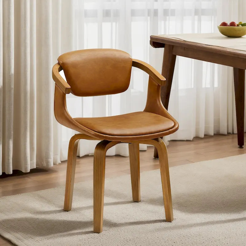 Sedia da pranzo girevole a 360° Mid-Century Modern con schienale curvo e braccioli incassati – Ecopelle / Tessuto, 8 colori, Singola