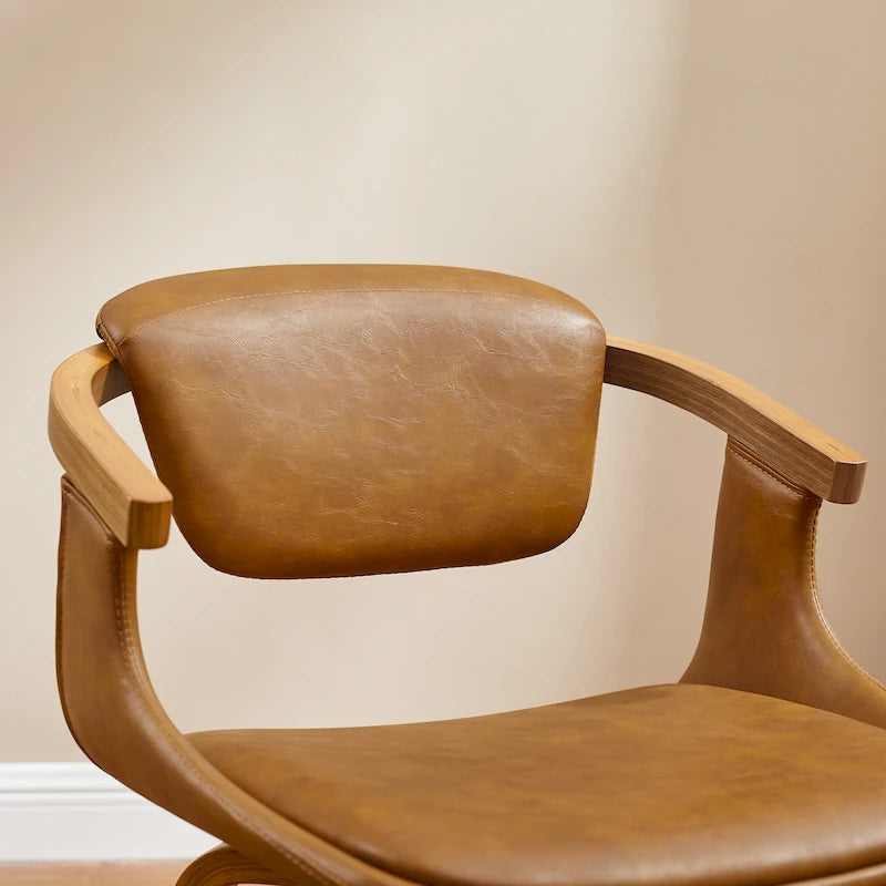 Sedia da pranzo girevole a 360° Mid-Century Modern con schienale curvo e braccioli incassati – Ecopelle / Tessuto, 8 colori, Singola