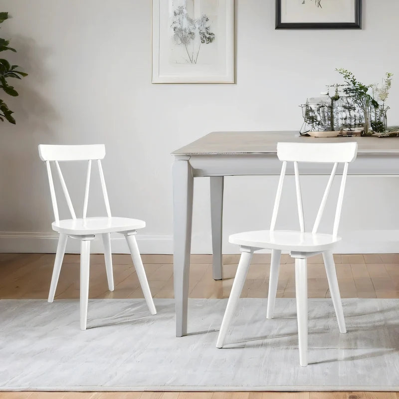 Sedia da Pranzo Senza Braccioli con Schienale a Fuso Stile Windsor, con Telaio in Legno di Gomma e Seduta Antiscivolo – Bianco / Nero