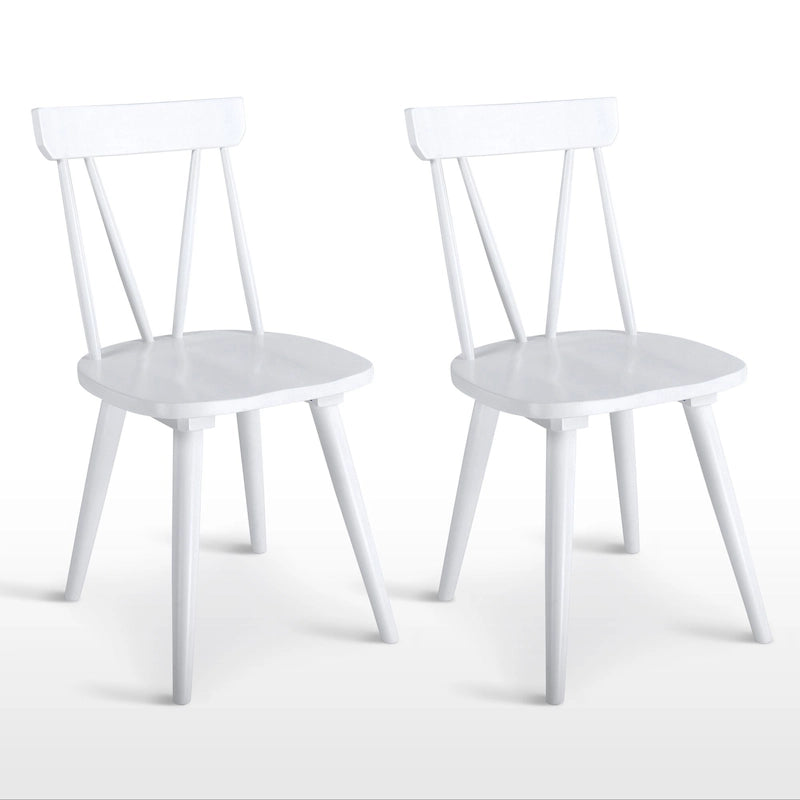 Sedia da Pranzo Senza Braccioli con Schienale a Fuso Stile Windsor, con Telaio in Legno di Gomma e Seduta Antiscivolo – Bianco / Nero
