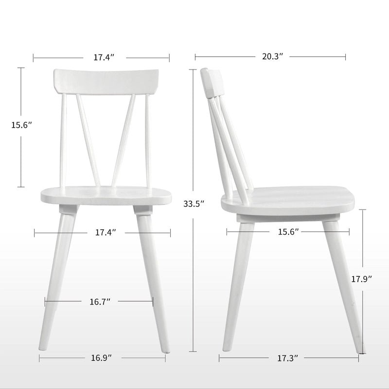 Sedia da Pranzo Senza Braccioli con Schienale a Fuso Stile Windsor, con Telaio in Legno di Gomma e Seduta Antiscivolo – Bianco / Nero