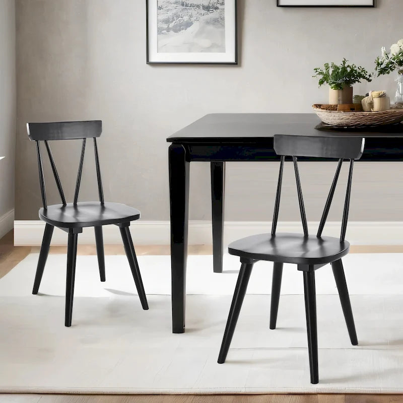 Sedia da Pranzo Senza Braccioli con Schienale a Fuso Stile Windsor, con Telaio in Legno di Gomma e Seduta Antiscivolo – Bianco / Nero